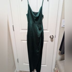 Nasty Gal Emerald Green Satin Cowl Neck Slip Dress